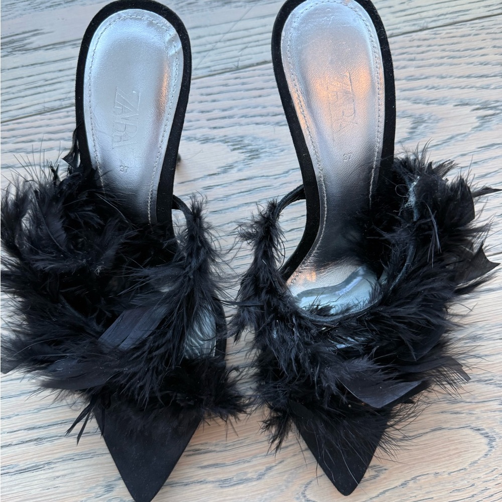 Zara Black Feather Heels - Picture 5 of 7